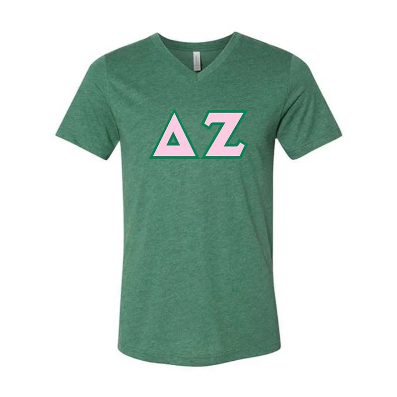 Delta Zeta V-Neck Shirt, Horizontal Letters - TWILL