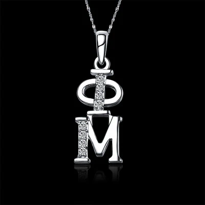 Phi Mu Vertical Lavalier w/ Stones