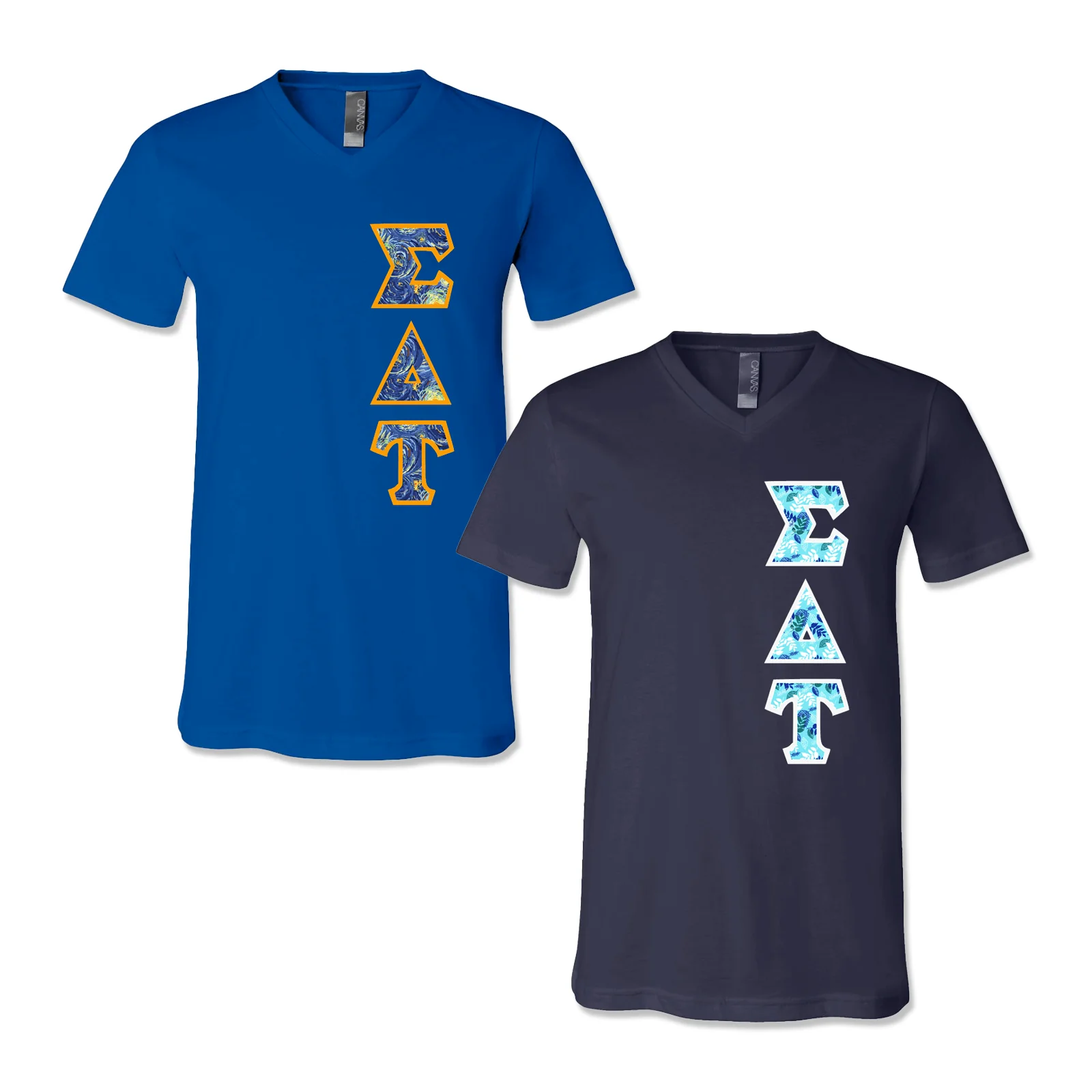 Sorority V-Neck T-Shirt, Vertical Letters, 2-Pack Bundle Deal - TWILL